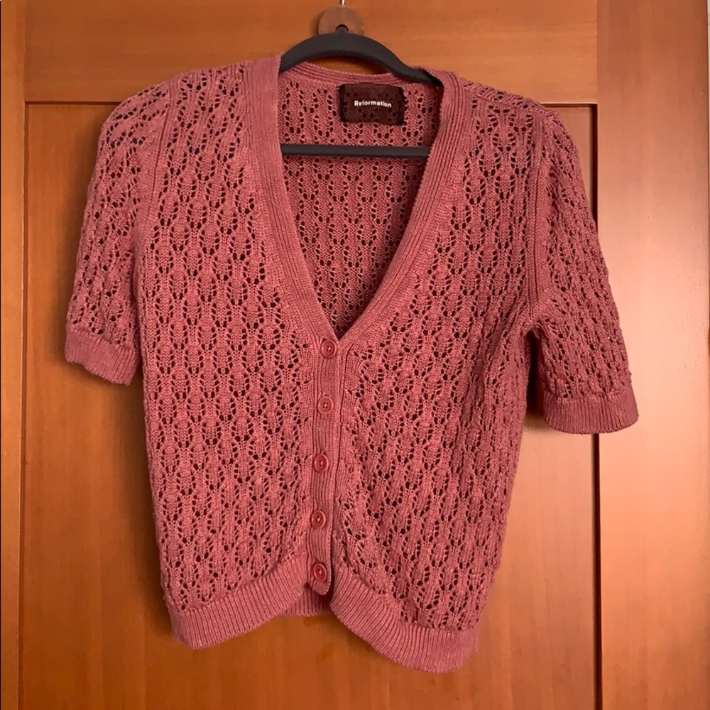 Reformation pink eyelet knit top, 100% linen